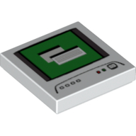 Tile 2 × 2 with Computer Monitor, Dark Bluish Gray Power Switch Icon Print
