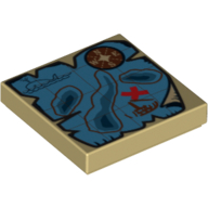 Tile 2 × 2 with Nautical Map and Red 'X' Print Tan