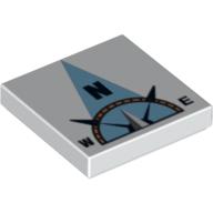 Tile 2 × 2 with Compass North 'N' in Light Blue Pointer Print White