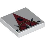 Tile 2 × 2 with Compass South 'S' in Dark Red Pointer Print Weiß