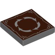 Tile 2 × 2 with 4 White Arrows in Circle and Border on Reddish Brown Background Print Dark Bluish Gray