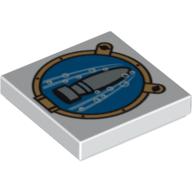 Tile 2 × 2 with Torpedo and Bubbles in Porthole Print White