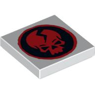 Tile 2 × 2 with Red Skull in Black Circle Print Weiß