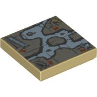 Tile 2 × 2 with Map Cave, Tree, House, Waterfall Print Tan