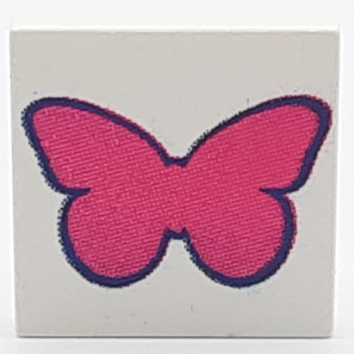 Tile 2 × 2 with Dark Pink Butterfly Print White