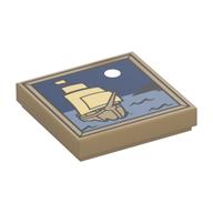 Tile 2 × 2 with Sailing Ship and Moon Print