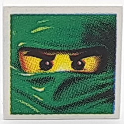 Tile 2 × 2 with Ninjago Mask Green Print Weiß