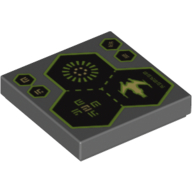 Tile 2 × 2 with 3 Hexagons, Spaceship and Alien Characters Print Dunkelblaugrau