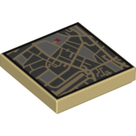 Tile 2 × 2 with Street Level Map and Red 'X' Print Tan