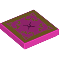 Tile 2 × 2 with Gold and Magenta Oriental Cushion Print Dark Pink