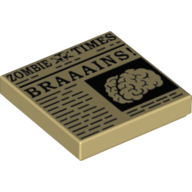 Tile 2 × 2 with Newspaper 'ZOMBIE TIMES' and 'BRAAAINS! print Tan