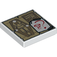 Tile 2 × 2 with Tan Parchment with Sarcophagus and Eye of Horus and White Paper with Red Gem and Question Mark Pattern White
