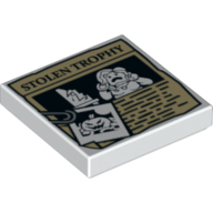 Tile 2 × 2 with Paper Clip, Pumpkin Jack O' Lantern Image and 'STOLEN TROPHY' Newspaper Article Print Weiß