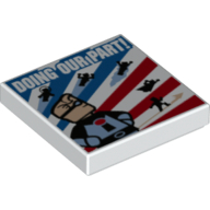 Tile 2 × 2 with Red White Blue Stripes and 'DOING OUR PART!' Superheroes print Weiß