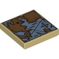 Tile 2 × 2 with Treasure Map with Compass and Dark Brown 'X' Print Tan