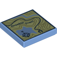 Tile 2 × 2 with Topographical Trail Map with Compass and 'Greeble Trail' Print Mittelblau
