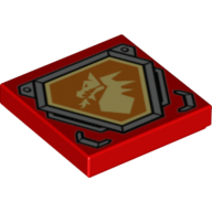 Tile 2 × 2 with Bright Light Yellow Dragon Head on Orange Hexagonal Shield with Silver Border Print Rot
