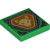 Tile 2 × 2 with Bright Light Yellow Fox Head on Orange Hexagonal Shield with Silver Border Print Green