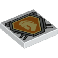 Tile 2 × 2 with Bright Light Yellow Horse Head on Orange Shield with Silver Border Print Weiß