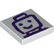 Tile 2 × 2 with Dark Purple Drawing of Minifig Head Print White