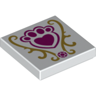 Tile 2 × 2 with Pink Pet Paw with Heart and Gold Scrolls Pattern Weiß