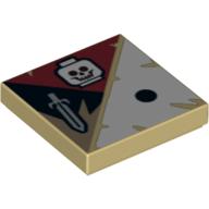 Tile 2 × 2 with 1 Black Dot, Skull and Sword Print Beige