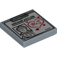 Tile 2 × 2 with Clipboard with 'ARKHAM ASYLUM', Joker Image and Red 'H & J' in Heart P Sandblau
