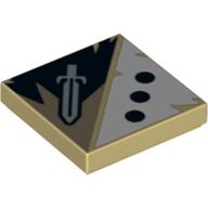 Tile 2 × 2 with 3 Black Dots and Sword Print Tan