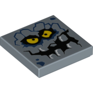Fliese 2 × 2 mit Felsmonster-Gesicht, dunkelblauen Flecken und gelben Augen (bedruckt) (Brickster)