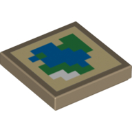 Tile 2 × 2 with Pixelated Blue, Green and White Map on Tan Background Print in Dark Tan