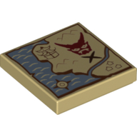 Tile 2 × 2 with Treasure Map with Black 'X' and Red Mask Print Tan