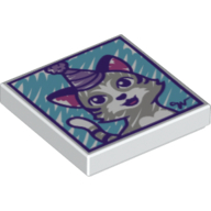 Tile 2 × 2 with Colored Kitten with Party Hat Print White