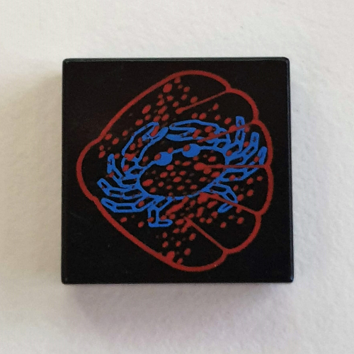 Fliese 2 × 2 mit blauer und roter Muschel und Krabbe (bedruckt)