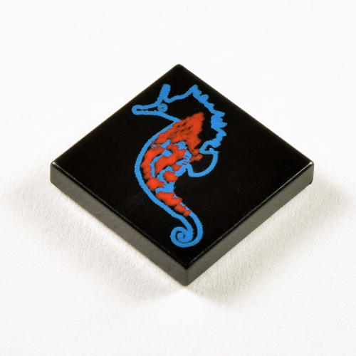 Tile 2 × 2 with Blue and Red Seahorse Print in Black