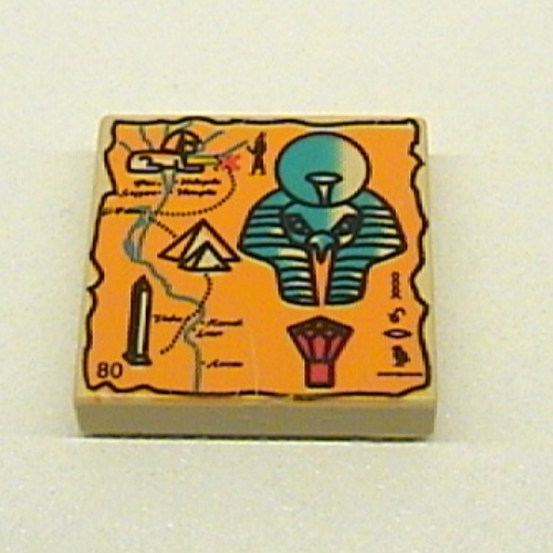 Tile 2 × 2 with Orange Map and Hieroglyphs, Horus Head, 80 Print