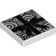 Tile 2 × 2 with Black Swirls and Ribbon Print Weiß
