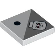 Tile 2 × 2 with 1 Black Dot and Light Bluish Gray Triangle with Skeleton Head Print White