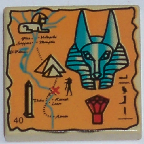 Tile 2 × 2 with Orange Map and Hieroglyphs, Anubis Head, 40 Print Beige