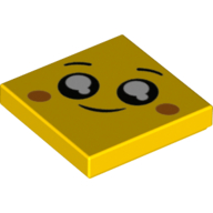 Tile 2 × 2 with The LEGO Movie 2 Face, Thin Smile, Black Eyes, Large White Pupils, Orange Cheeks Yellow