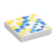 Fliese 2 × 2 mit pixeligen blauen und orangen Quadraten (bedruckt)