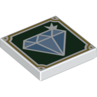 Tile 2 × 2 with Diamond on Dark Green Background, Gold Frame print White