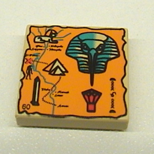 Tile 2 × 2 with Orange Map and Hieroglyphs, Thoth Head, 60 Print Beige