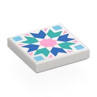Tile 2 × 2 with Bright Pink/Blue/Dark Turquoise/Bright Blue Mosaic print White