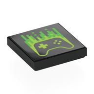 Tile 2 × 2 with Game Controller, Lime/Bright Green Pixels print Schwarz