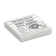 Tile 2 × 2 with Newspaper with 'The Daily Brick' and 'DONUT THIEF STILL HUNGRY' Print in Weiß