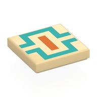 Tile 2 × 2 with Orange/Dark Turquoise Lines print Tan