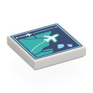 Tile 2 × 2 with Computer Screen, Map, Dark Blue Sea, Dark Turquoise Land, White Airplane print Weiß
