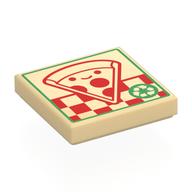 Tile 2 × 2 with Pizza Box, Red Smiling Pizza, Green Border print Beige
