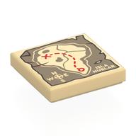 Tile 2 × 2 with Island Map, Dark Tan Water, Dark Red Route, Windrose, 'ISLA NUBLAR' print Beige