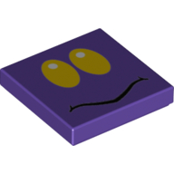 Tile 2 × 2 with Yellow Eyes, Black Squiggly Mouth print Dunkellila